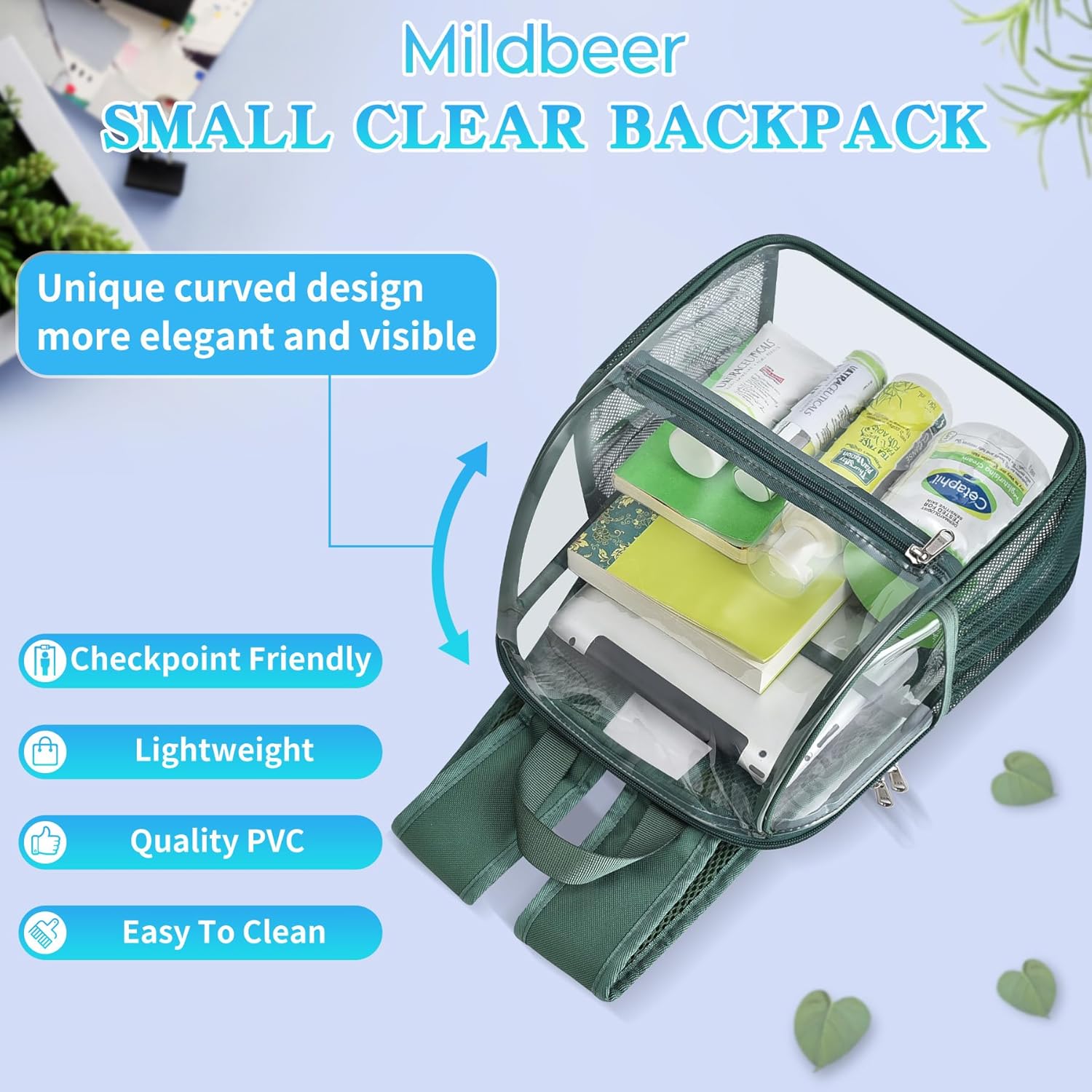 Mildbeer Small Clear Backpack, Stadium Approved 12x12x6 Clear Backpack for Women with 2 Bottle Holders for Festival Concert Sports Events - Image 3