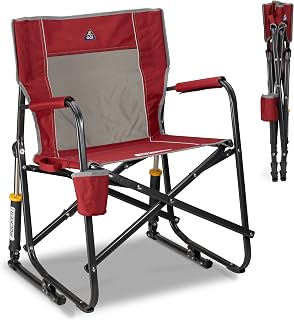 GCI Outdoor Freestyle Rocker Camping Chair - Portable Folding Rocking Chair with Drink Holder, Solid Armrests, Cinnamon