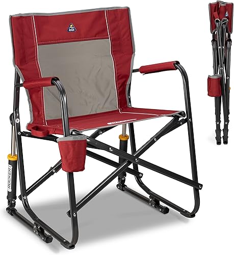 Miniatura 7 de GCI Outdoor Freestyle Rocker XL con mesa auxiliar Silla de campamento Mecedora plegable portátil con reposabrazos sólidos y duraderos, soporte