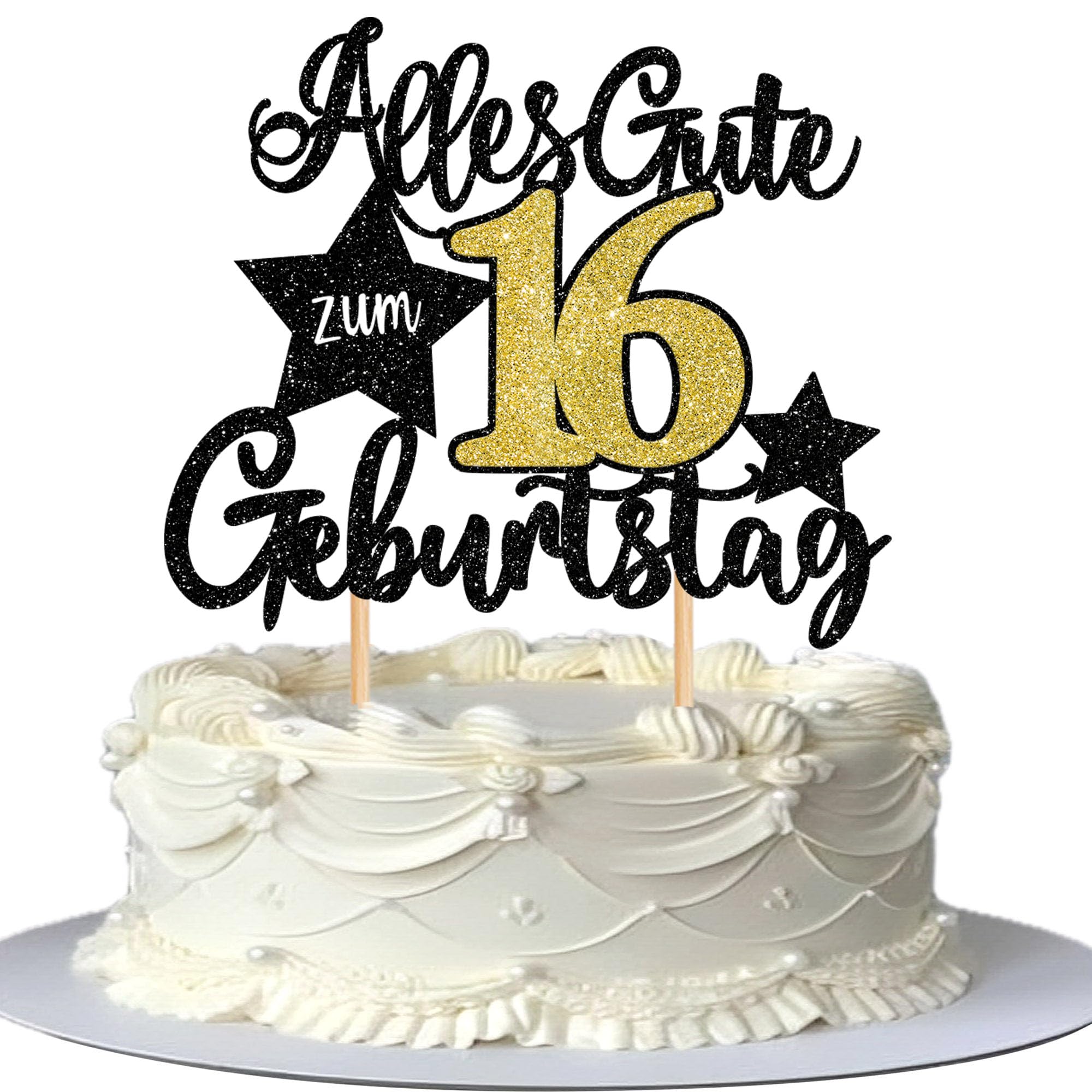 1 Stück Alles Gute zum 16 Geburtstag Tortendeko Happy Birthday Cake Topper 16th Geburtstag Kuchen Deko für Jahrestag Junge Mädchen 16th Party Kuchen Dekoration Schwarz Gold