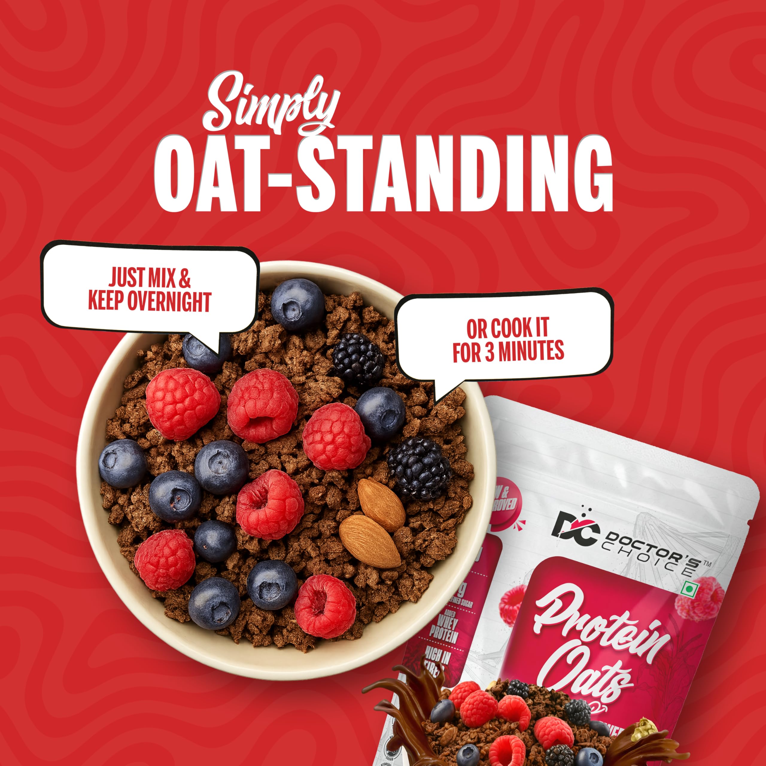Doctors Choice High Protein Oats 375g | 27g Protein Oatmeal | Dark Choco Berry Flavor | No Added Sugar | Gluten Free | High Fiber Healthy Breakfast Oats 2
