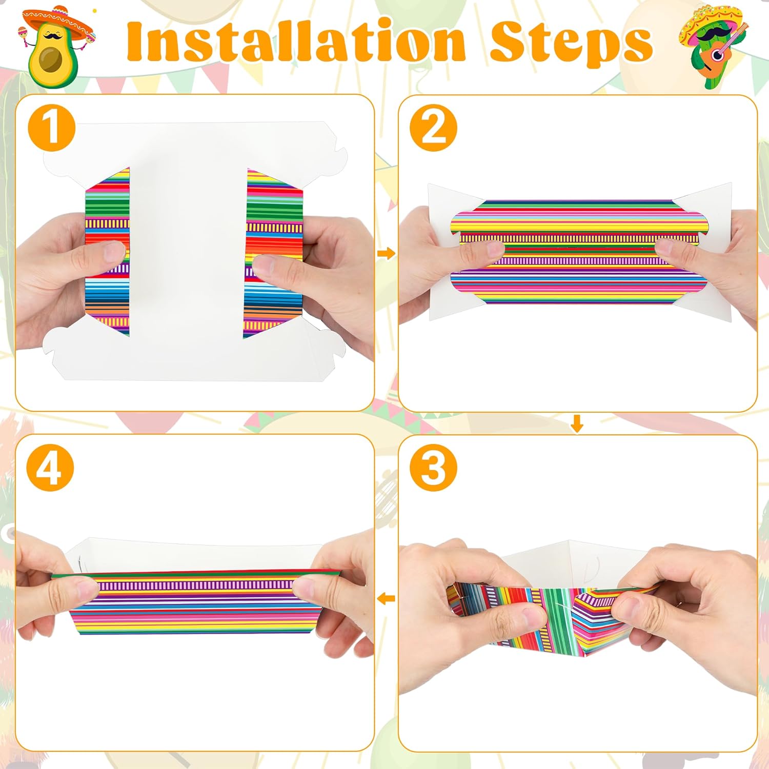 100 PCS Cinco De Mayo Plates, Large Capacity Mexican Plates, Serape Cinco De Mayo Food Trays Fiesta Hot Dog Trays Mexican Trays for Serving Food, Disposable Fiesta Party Decorations