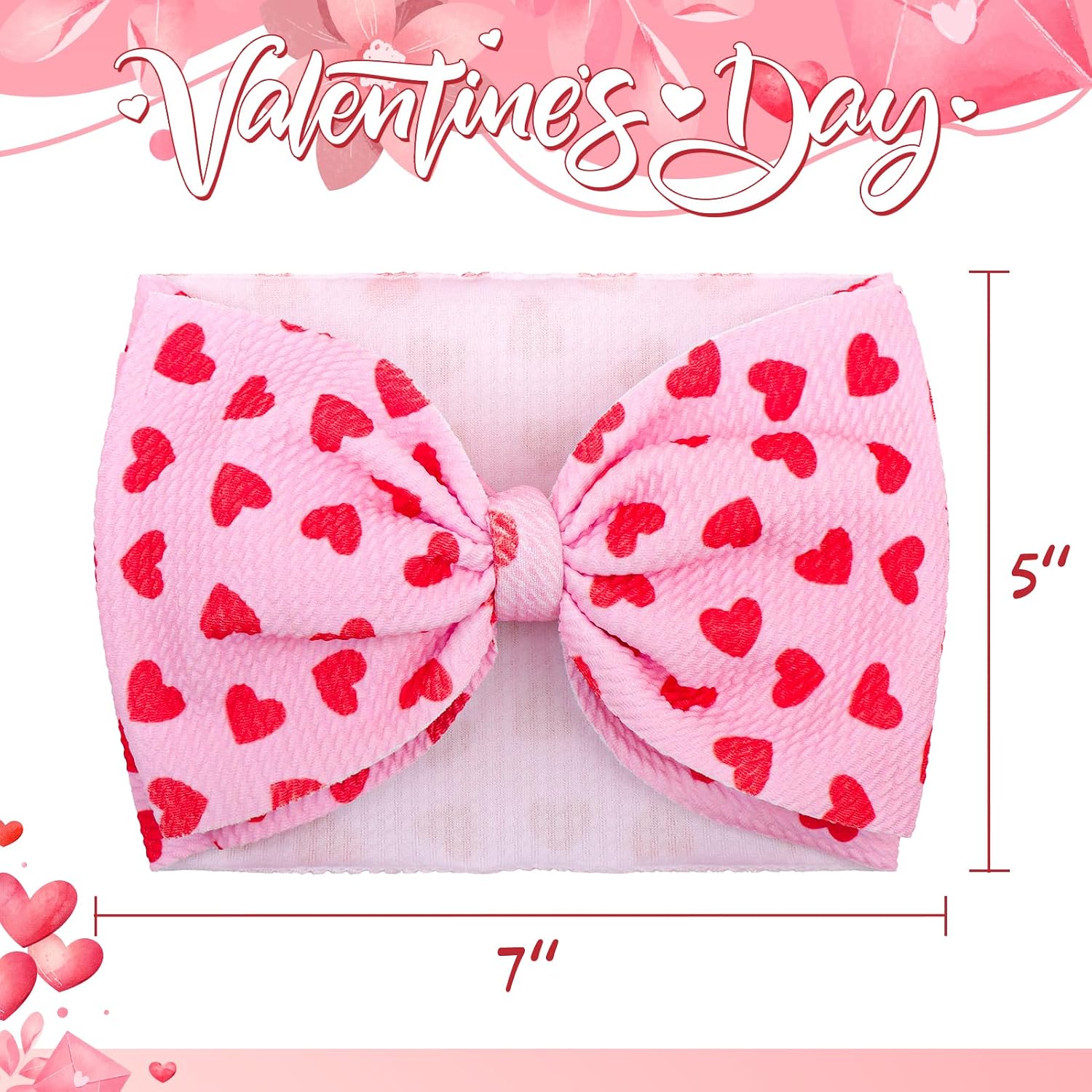 YanJie 7'' Valentines Hair Bow for Baby Girls Heart Headbands Valentine Hair Accessories for Infants Pink Headband Cute Bowknot Barrettes Hearts Outfit