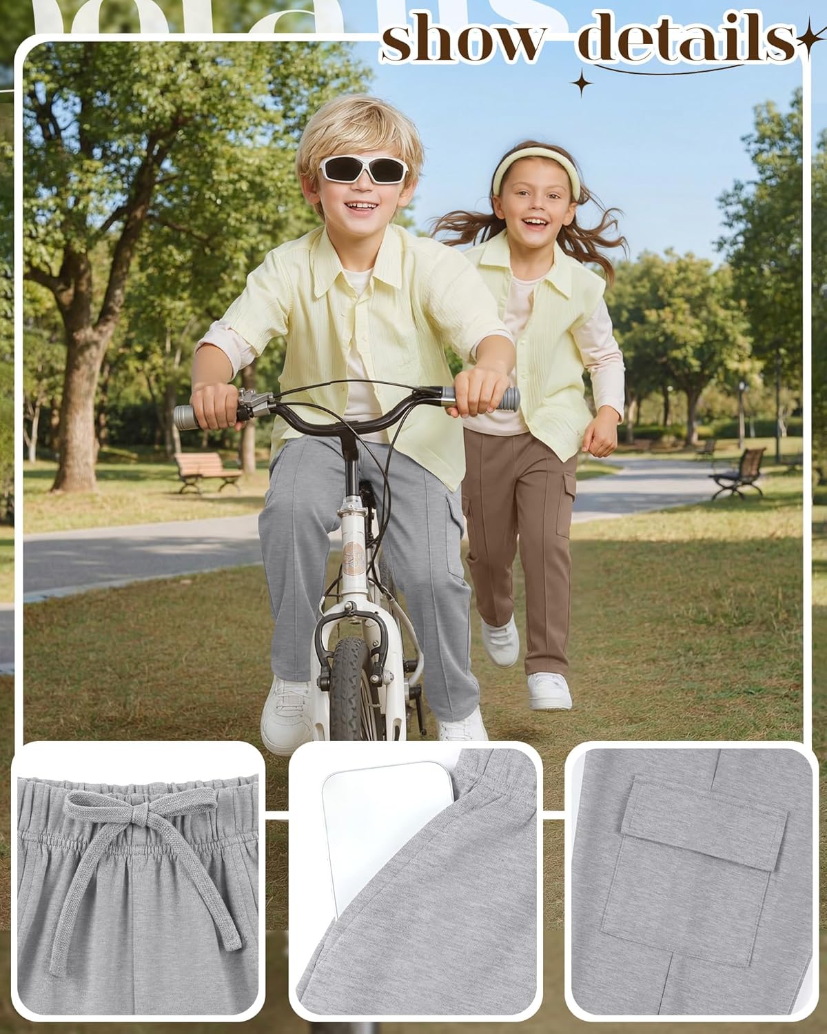 4 Pack Boy's Cargo Sweatpants Drawstring Elastic Waist Athletic Baggy Pants Casual Workout Joggers with 4 Pockets - Image 6