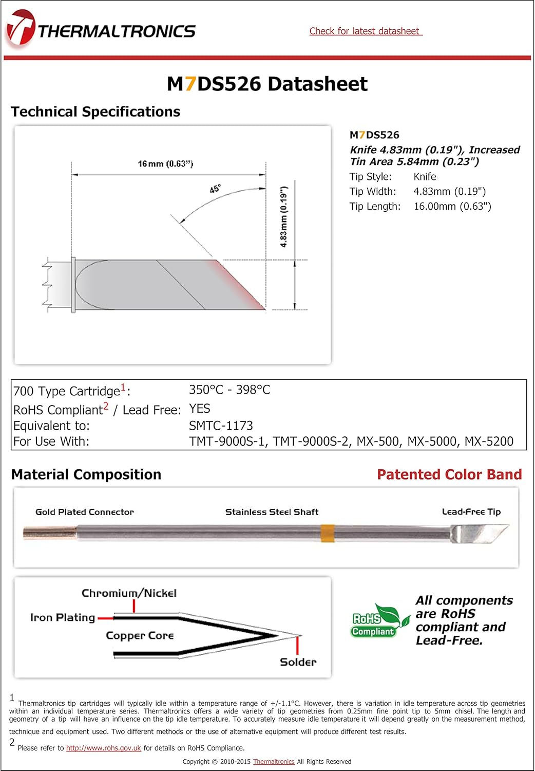 Thermaltronics M7DS526 Knife 4.83mm (0.19in), Increased Tin Area 5.84mm (0.23in) interchangeable for Metcal SMTC-1173