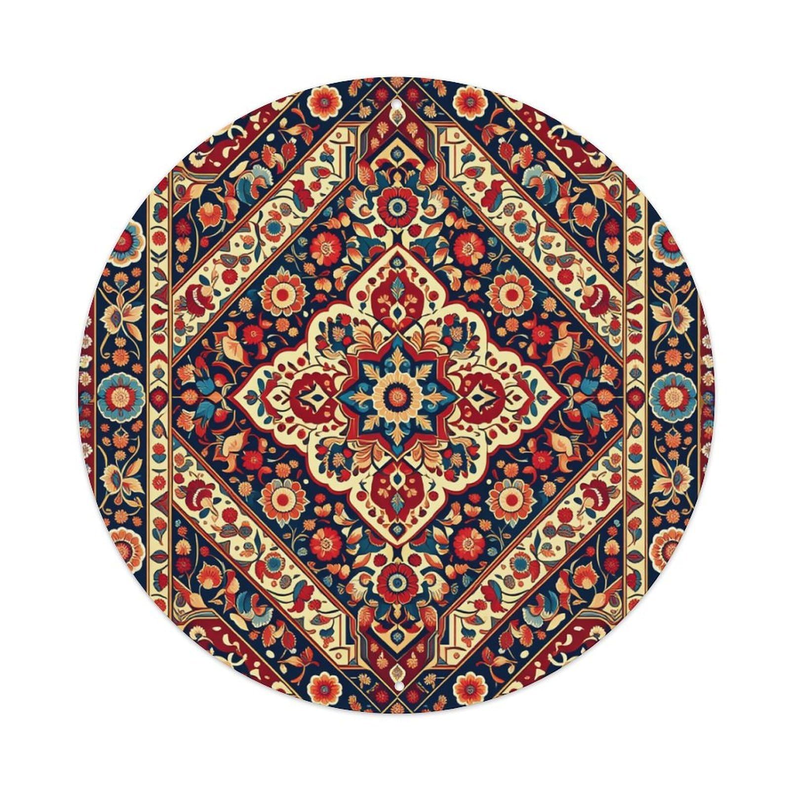 Floral Geometric Central Medallion Border Round Tin Sign Retro Metal Sign for Cafe Bar Pub Home Game Room Gym Club Wall Decoration Vintage Metal Poster 8x8 Inch
