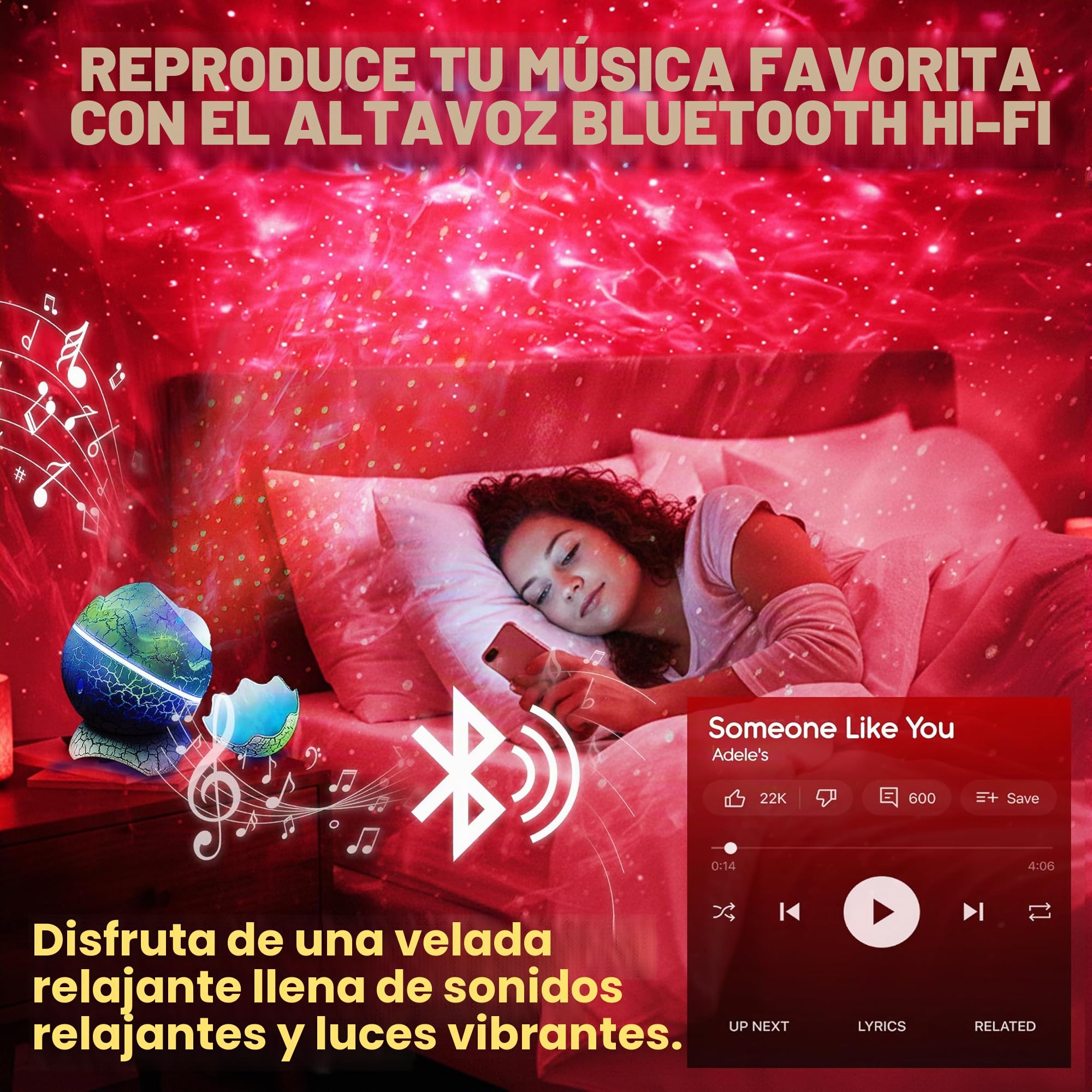 Proyector de estrella de galaxia, huevo de dinosaurio: luz nocturna sensorial con máquina de ruido blanco, Bluetooth y temporizador, lámpara de lava, luces LED para dormitorio, proyector de techo