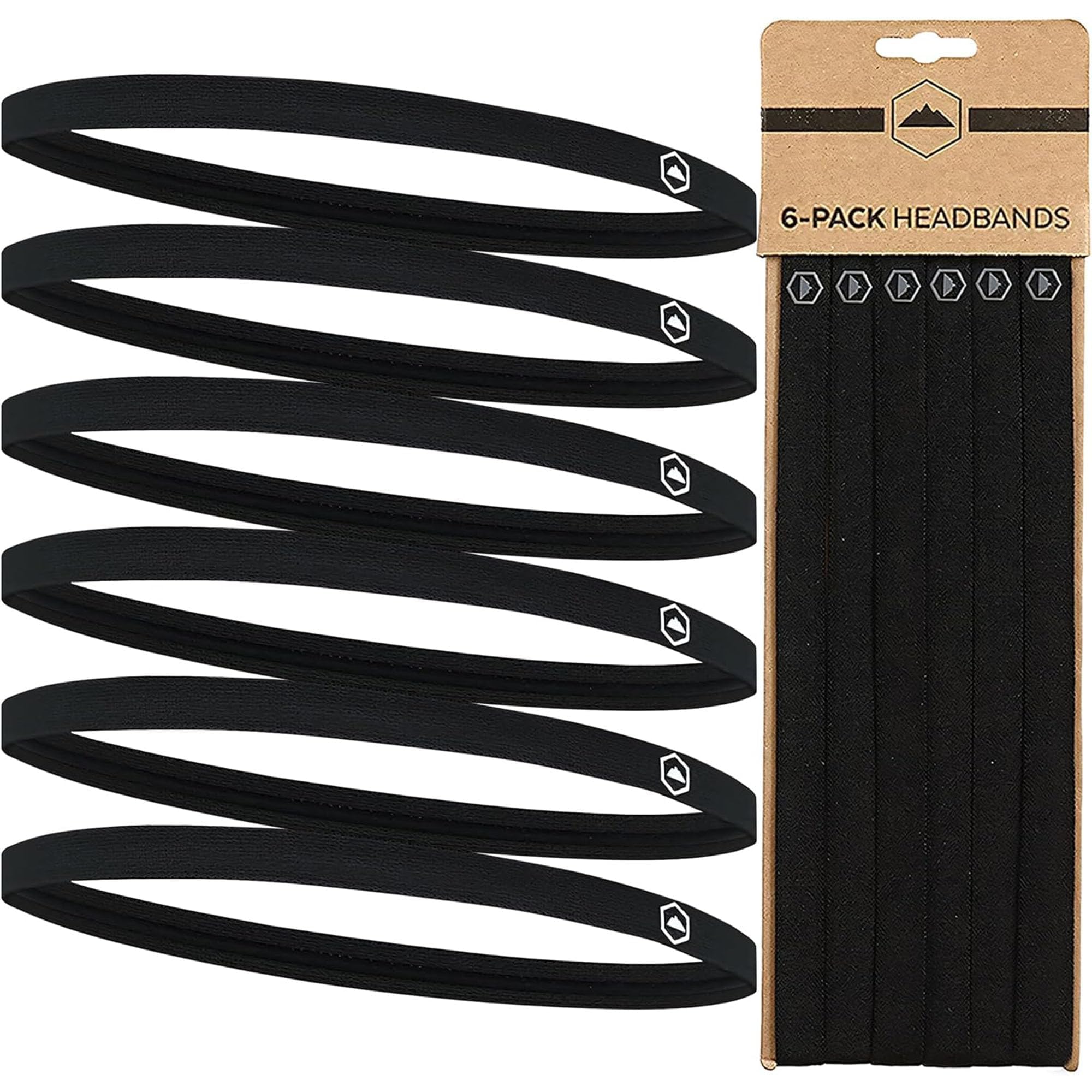 Mini Sports Headbands - 6 Pack Thin Head Bands for Men, Women & Kids - Stretchy Headbands with No Slip Grip - Perfect for Soccer, Basketball, Yoga, Running