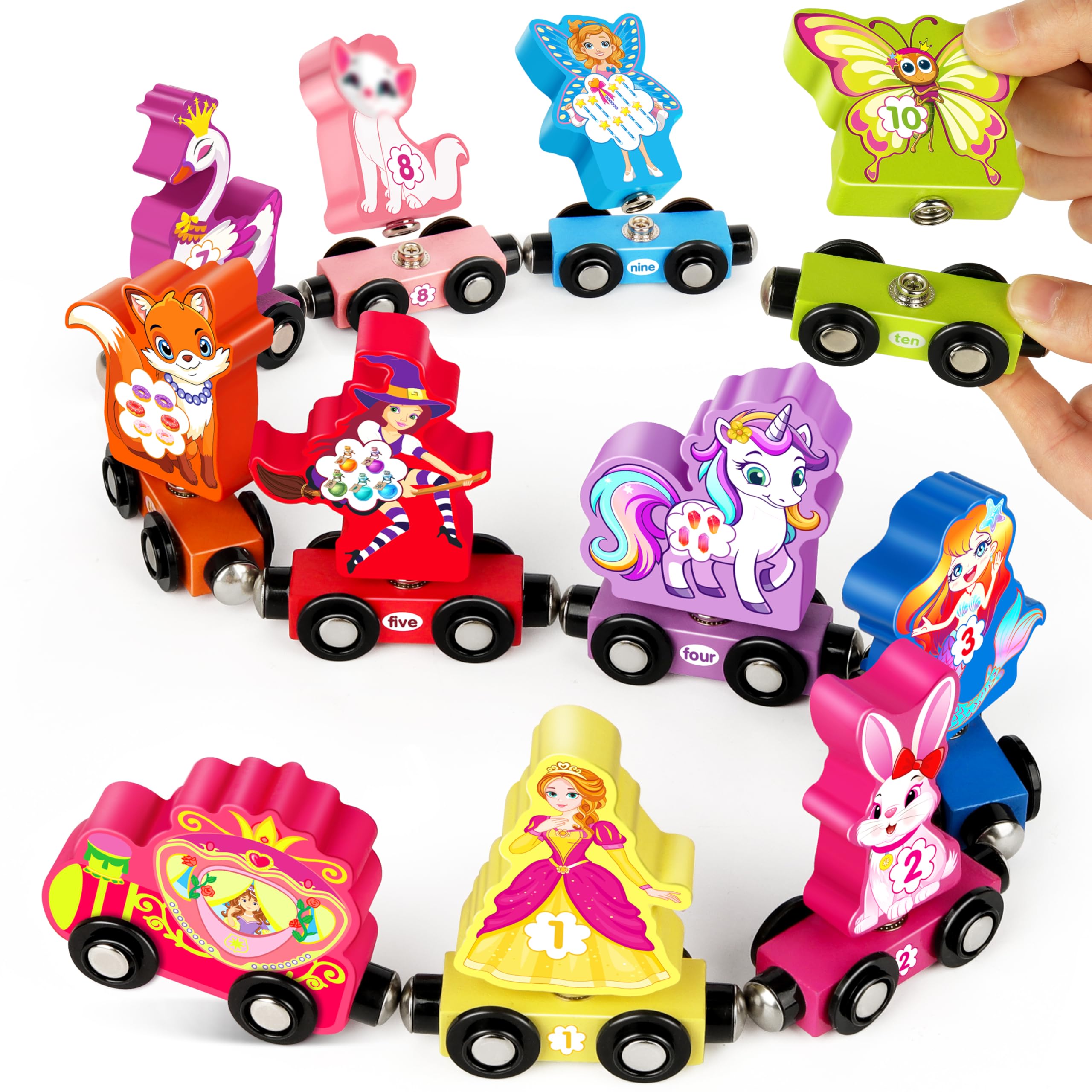 Hersort Wooden Number Train Set for Toddlers, Magnetic Unicorn Trains Toys, Numbers Matching Game for Ages3-5, Toddler Lea...