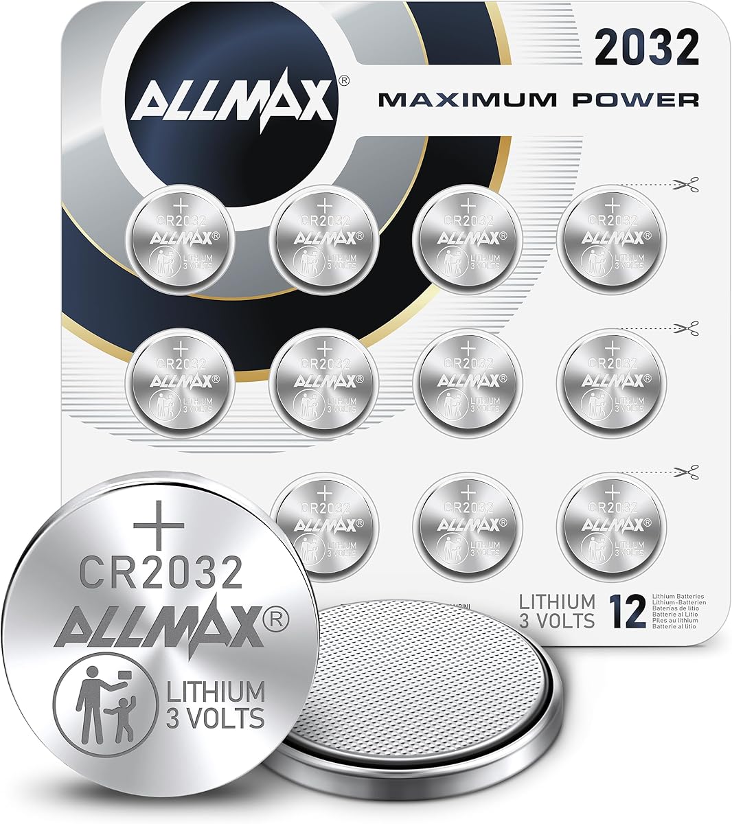 ALLMAX CR2032 Lithium Coin Batteries (12 Count) – Longest Lasting, Leakproof Design, 10-Year Shelf Life, Maximum Performance, Perfect for Key Fobs (3V)