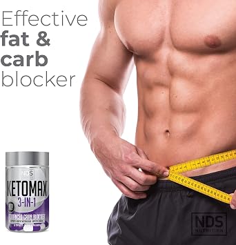 NDS Nutrition Keto-Max Advanced 3-in-1 - Keto Pills for Fat Loss Support Carb Blocker Appetite Suppressant - White Kidney Bean, Chitosan, Raspberry Ketones, and Vanadium (90 Capsules)