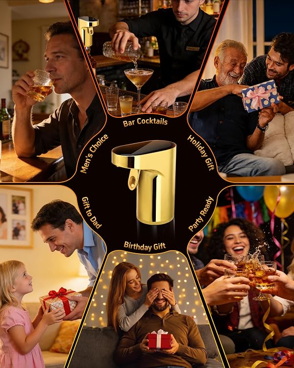 Fathers Day Gift | World Cup Viewing Party Supplies,Electric Whiskey & Cocktail Dispenser-Smart Pouring, Adjustable 1‑999ml Dosing, Rechargeable Battery, Ideal for Home Bars & Enthusiasts(Gold) by Redsack - Image 7
