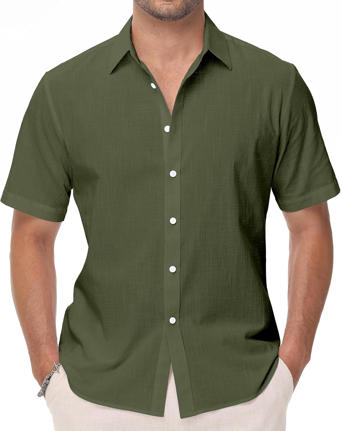 EOUOSS Mens Linen Shirts Short Sleeve Button Down Regular Fit Shirts Casual Vacation Beach Summer Hawaiian Tops