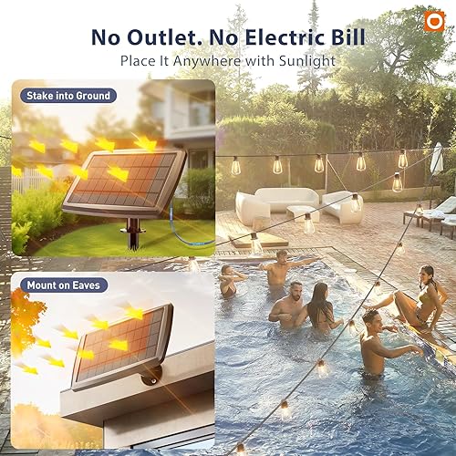 Miniatura 7 de addlon Luces de Cadena Solares de 102 pies (96+6) para exteriores con control remoto, 30 horas + luces de patio impermeables de larga duración, luz