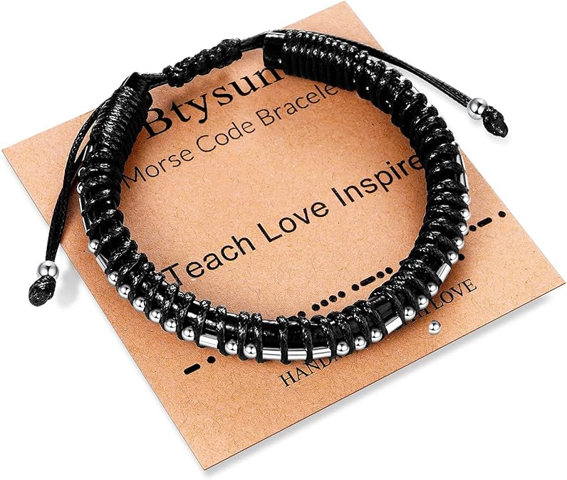 Inspirational Gifts for Men Morse Code Bracelets Mens Bracelets Graduation Gifts for Him Fathers Day Adjustable Leather Bracelet Motivational Birthday Annivesary Jewelry Stocking Stuffers for Men