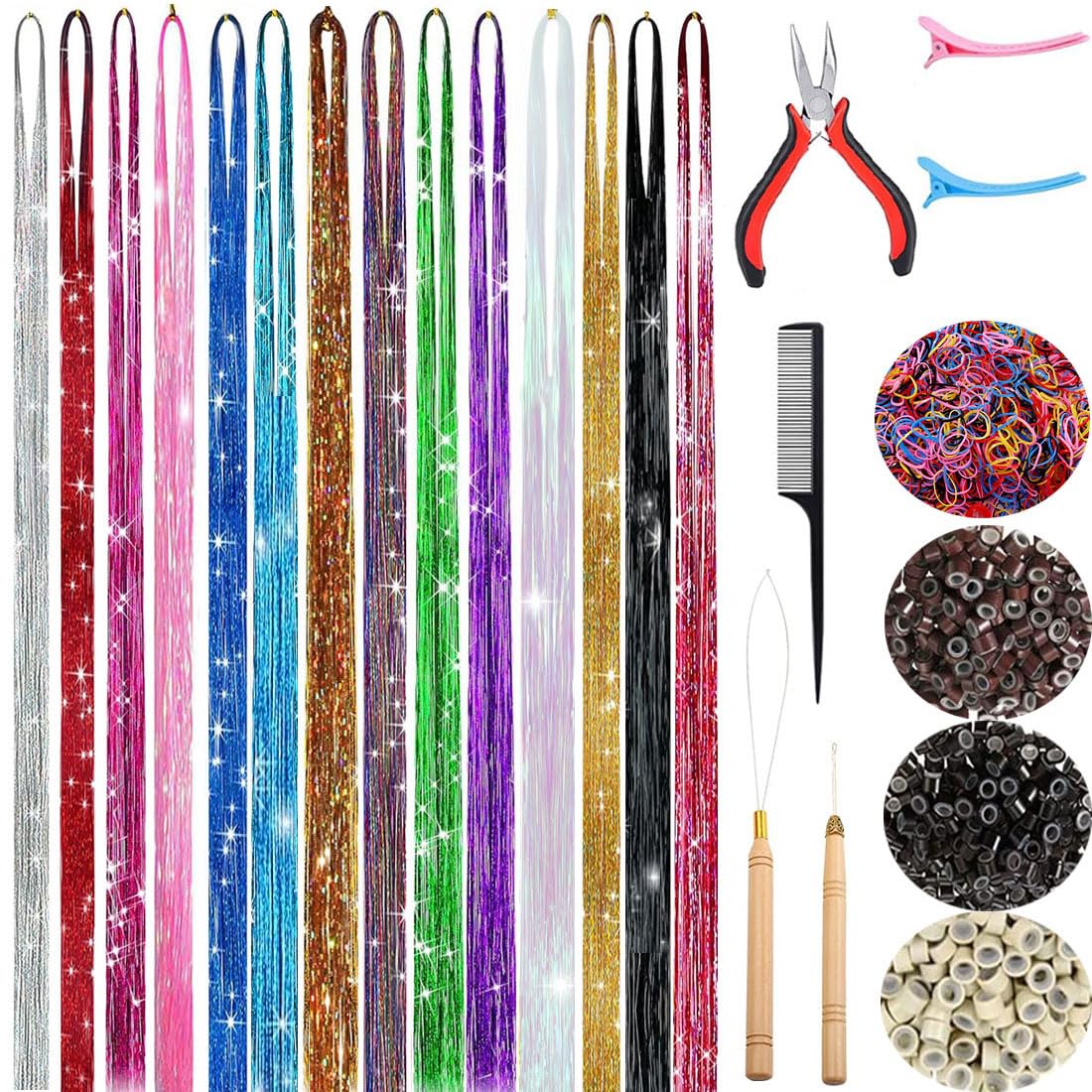 Hair Tinsel Kit Fairy Tinsel Hair Extensions with Tools