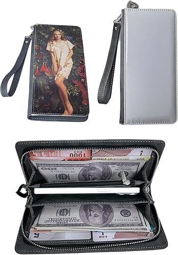 Miniatura 2 de Cartera de sublimación con cremallera para mujer, bolsa de almacenamiento, bolsa de embrague de viaje para mujer, pulsera de bricolaje, Gris,