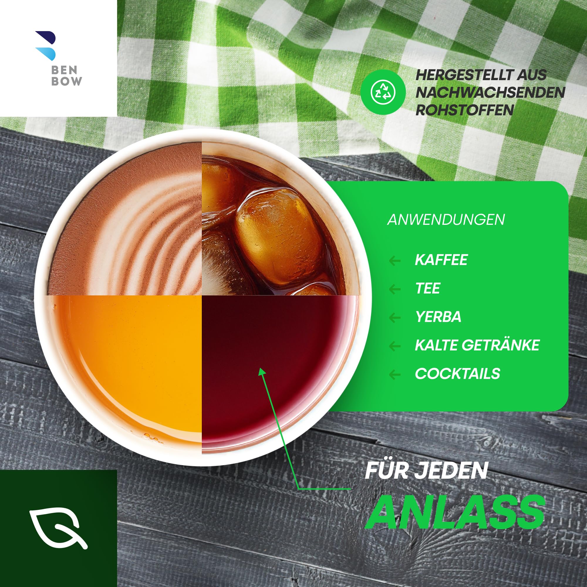 BenBow Einwegbecher aus Zuckerrohr, Weiß, 400 ml x 500 - Hochwertige Becher, Besser als Pappbecher, Umweltfreundlich, Recycelbar, für Heiße und Kalte Getränke, Ideal für Partys oder Kaffee