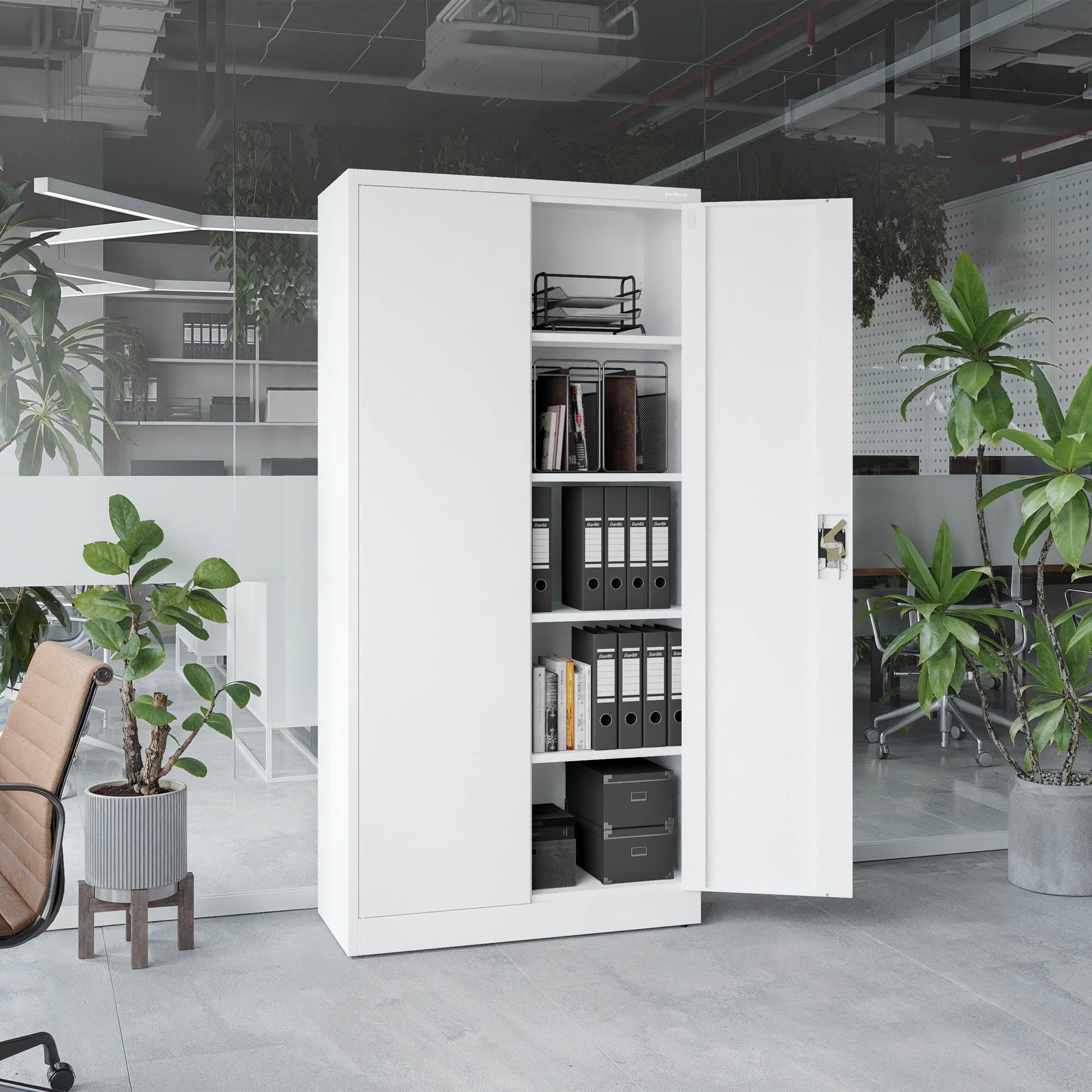 Jan Nowak Metallschrank Jan 185 x 90 x 40 cm - Metall Aktenschrank Abschließbar mit 2 Türen, Mehrzweckschrank mit 5 Ebenen, Büroschrank aus Stahlschrank mit Pulverbeschichtung - Weiß