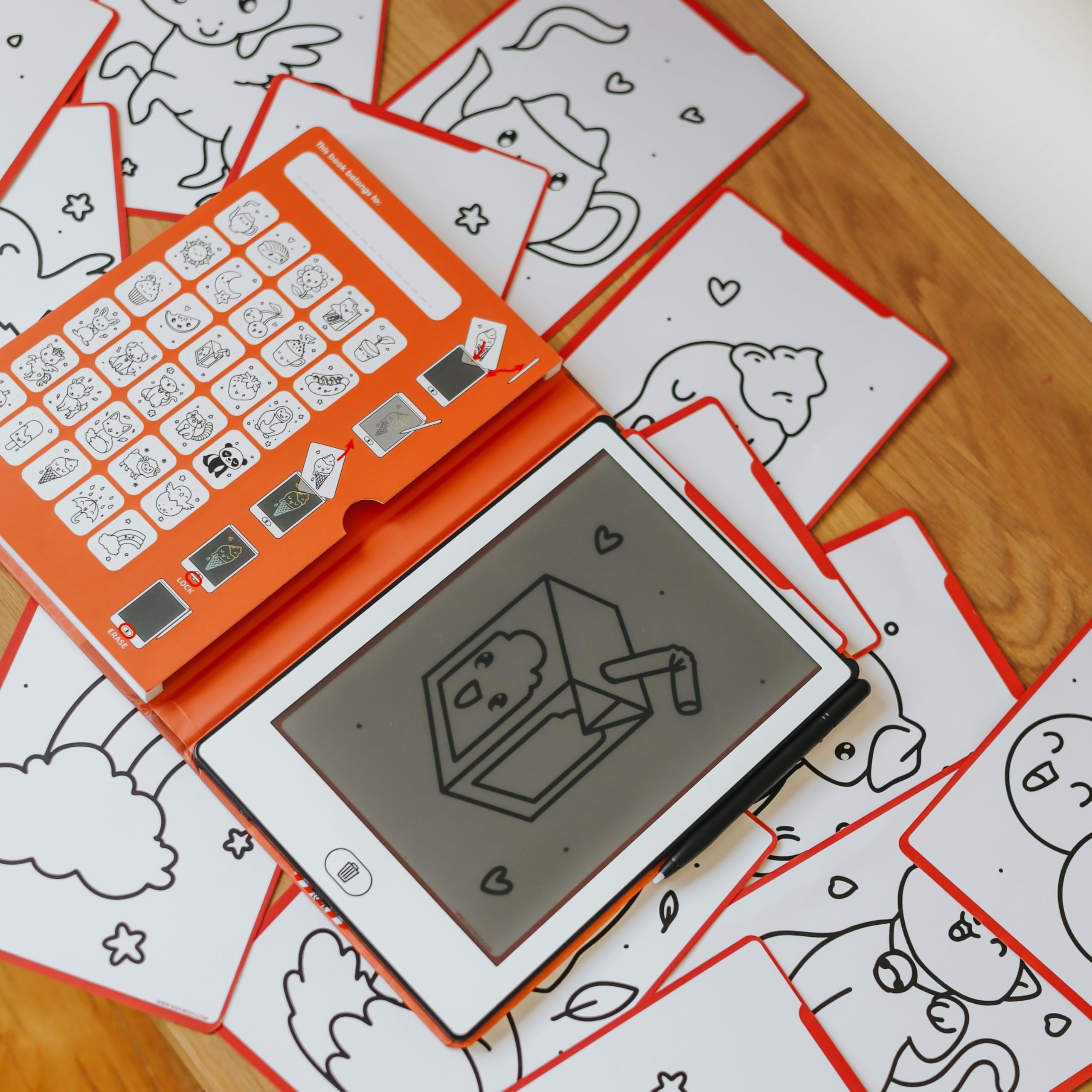 KIDYWOLF - KIDYDRAW Mini - Kawai - Tablette à Dessiner Enfant LCD 8,2" - Ardoise Magique avec 30 Calques - Jeu Éducatif & Créatif Nomade dès 4 Ans