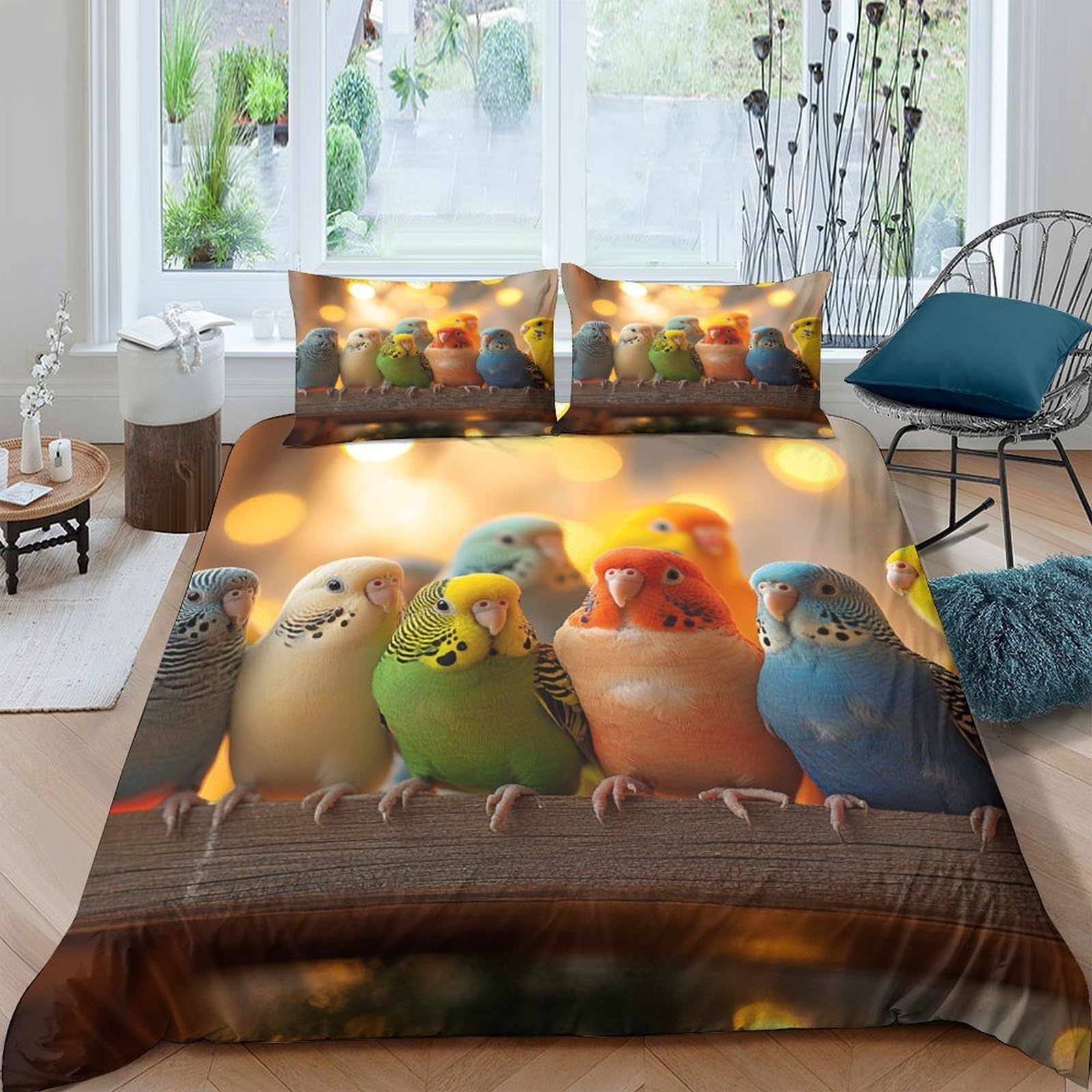 Ctjqhvkz Style-9 3D Printed Parrot Birds Fitted Sheet Microfiber Soft Anti-Slip Colorful Budgie Bed Sheet For Bedroom Guest Room Decor Single（135X200cm）