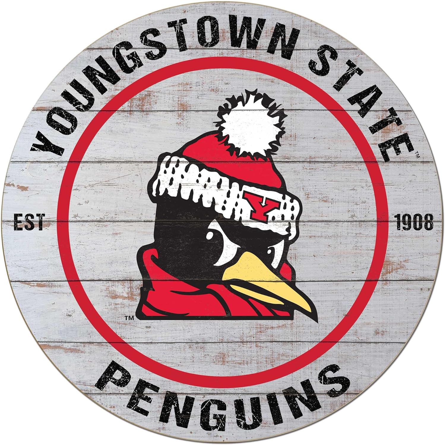 KH Sports Fan Youngstown State Penguins Weathered Circle Sign, 20x20 Inches, Penguins Decor for Dorm Room and Home; Display Your Team Spirit with This Youngstown State University Penguins Wall Art