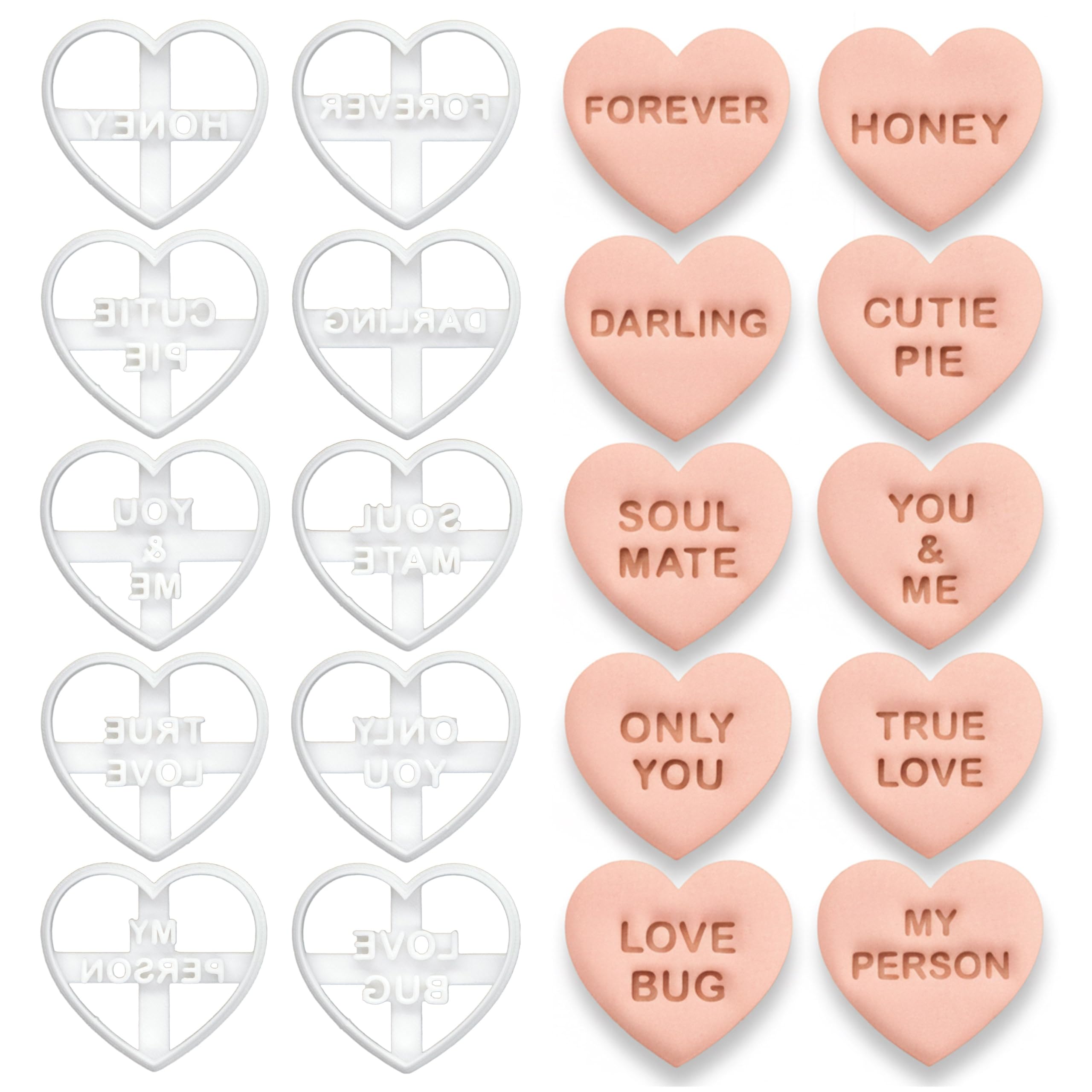 BAKERLOGY Lot de 10 emporte-pièces Cœur avec messages romantiques – Jolis cœurs d’amour pour la Saint-Valentin, mariages, fiançailles, anniversaires & biscuits à thème amour