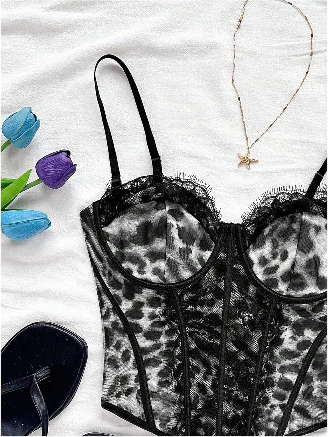 Verdusa Women's Lace Leopard Print Crop Corset Tops Rave Club Date Night Camisole Tops Festival Outfits - Image 4
