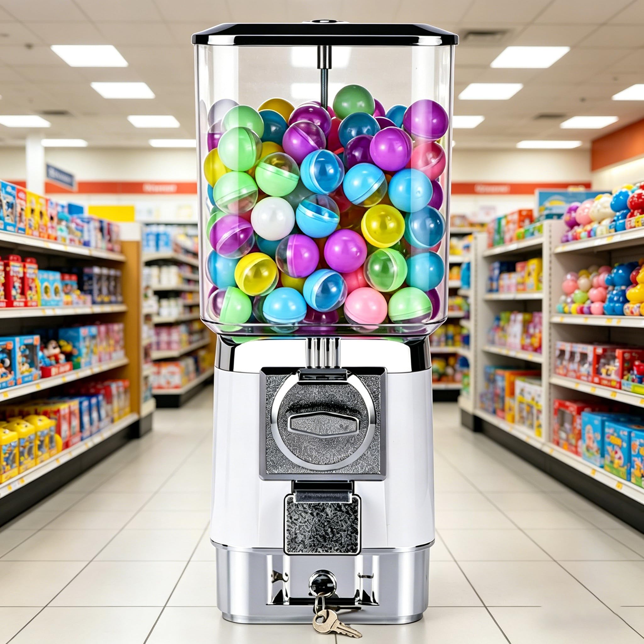 Sushangmao Vending Machines, Coin Operated Commercial Large Capacity Gumball Machine,with 100 Capsules and 50 Tokens for Game Stores, Commercial Mini Dispenser Prize Machine white
