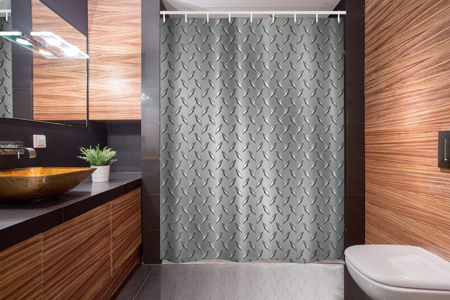 Ambesonne Grey Stall Shower Curtain, Fence Design Netting Display Diamond Plate Effects Chrome Motif Print Illustration, Fabric Bathroom Decor Set with Hooks, 54" W x 78" L, Grey