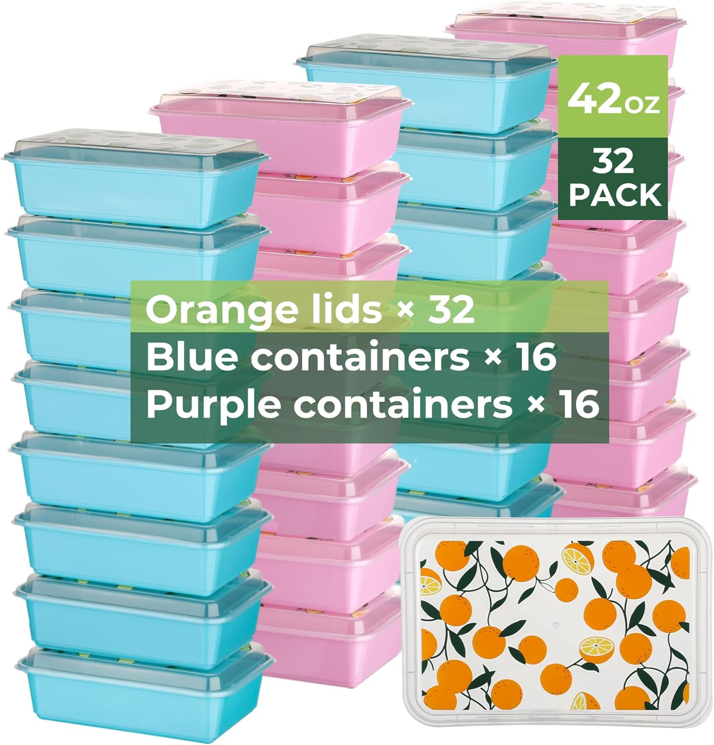 32 Pack 42 oz Meal Prep Containers, Reusable Plastic Food Prep Storage Containers with Printed Lids, Stackable, Leakproof, Microwave & Freezer & Dishwasher Safe,To Go Take Out Box, Orange - Image 2