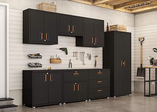 Miniatura 7 de Armario de almacenamiento flotante listo para montar  Armario de garaje de montaje en pared con 2 puertas, capacidad de estante de 44 libras,