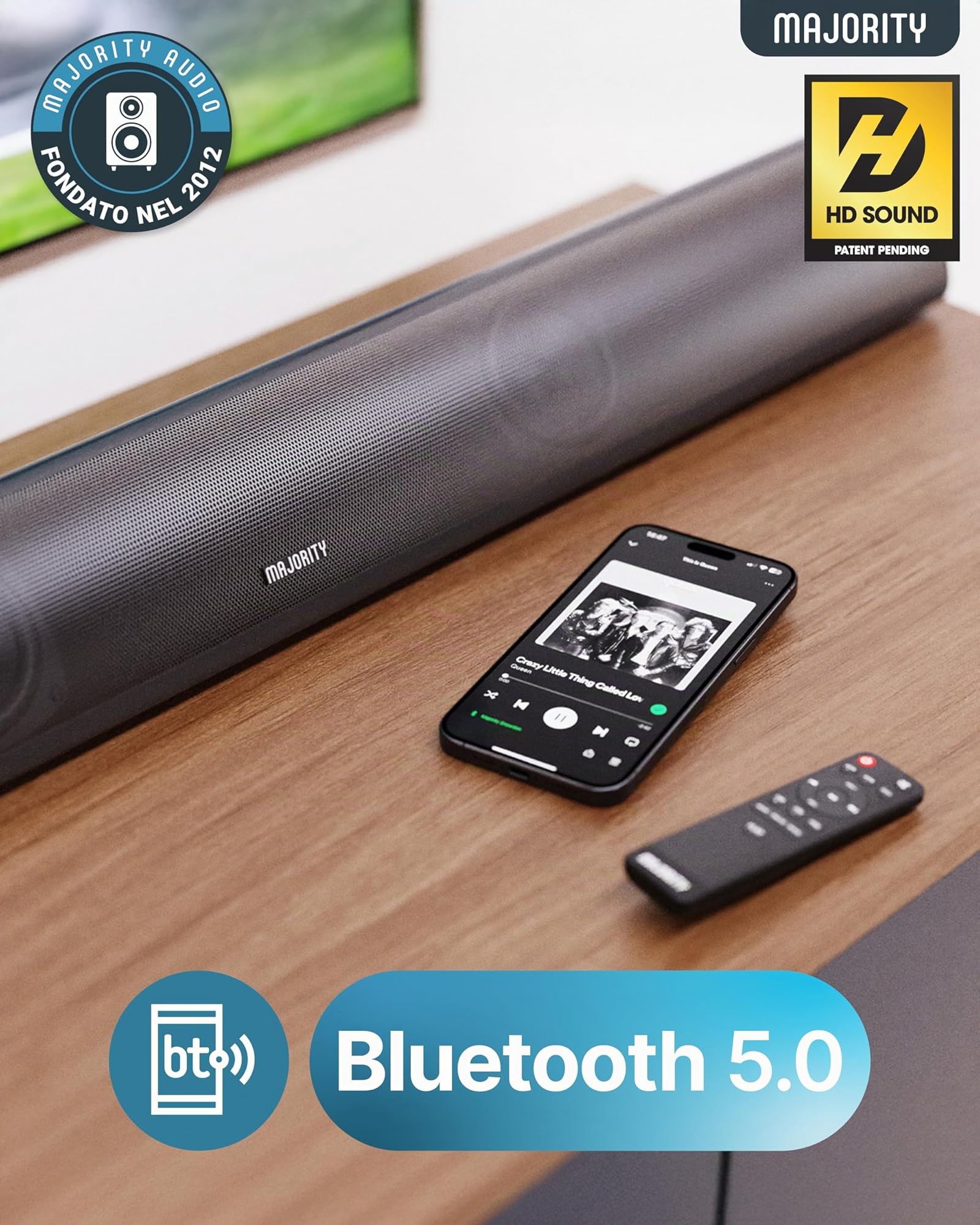 Majority Barra Soundbar TV con Subwoofer Integrato | 2.1 Home Theater | 120W Cassa TV Sound Bar | Casse Bluetooth con Connessione RCA, ottica e AUX | Altoparlanti Montabile a Parete Snowdon