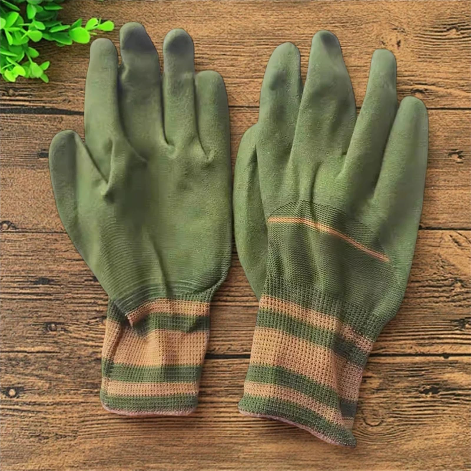 Genérico Guantes de trabajo de jardín verdes fluorescentes, spandex de nailon con espuma de nitrilo for cultivar un huerto y plantar(4 pairs)