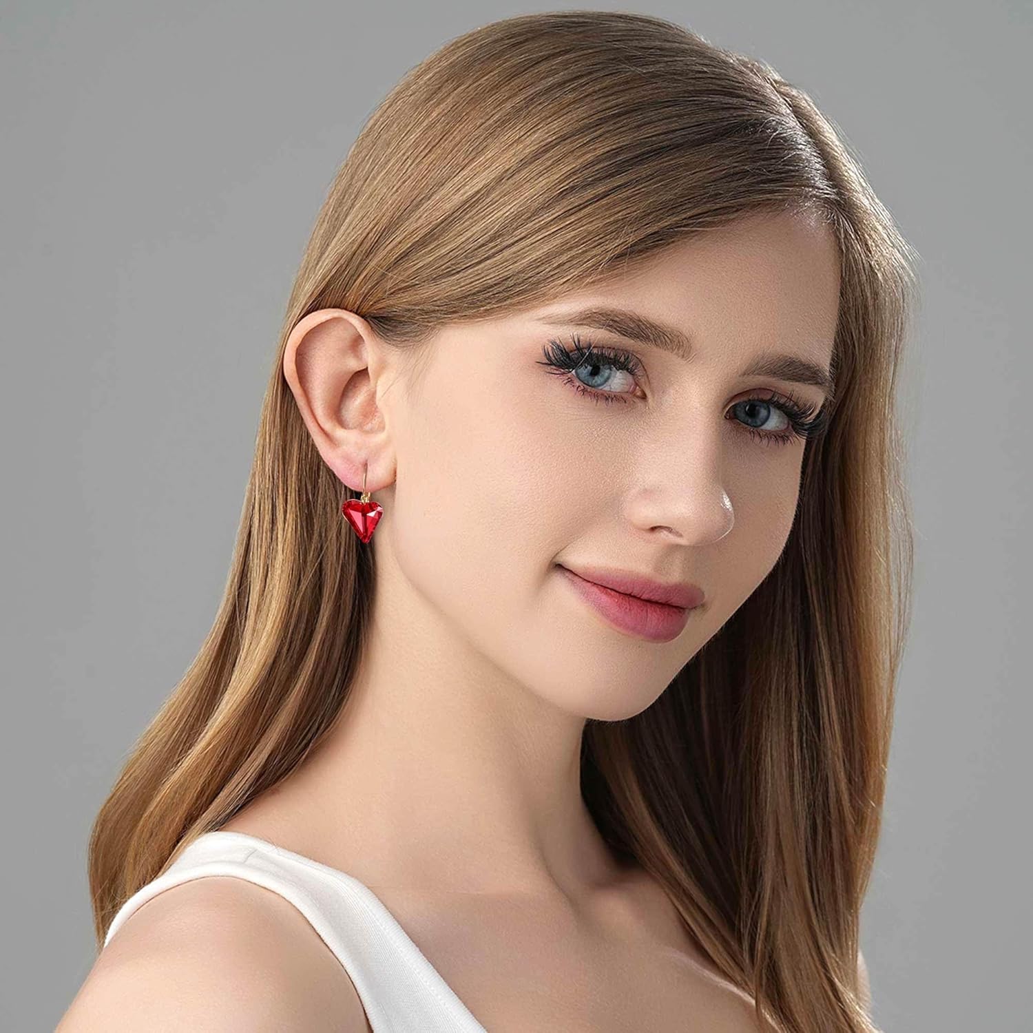 Trendy Austrian Crystal Heart Drop Leverback Earrings for Women 14K Rose Gold Plated Hypoallergenic Jewelry Gifts - Image 3