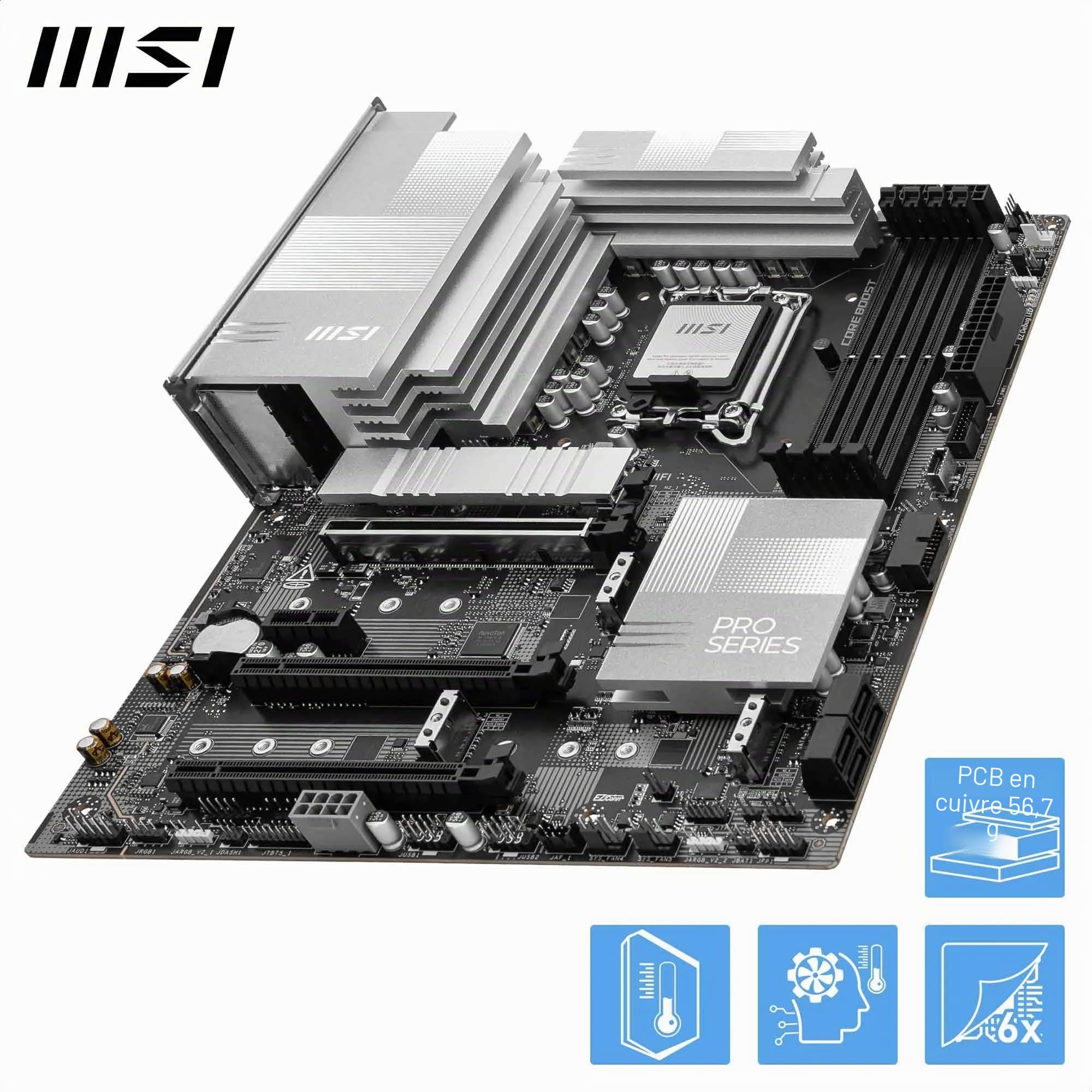 MSI Pro Z890-P WiFi Carte mère, ATX - pour processeurs Intel Core Ultra (série 2), LGA 1851 - DrMOS 55A, Mémoire DDR5 (9200+MT/s OC), PCIe 5.0 x16 & 4.0 x16, M.2 Gen5, Thunderbolt 4, Wi-FI 7, 5G LAN