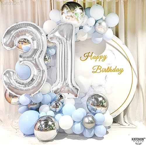 Miniatura 6 de KatchOn Globos plateados del número 31, enormes, 40 pulgadas, decoraciones de cumpleaños número 31 para hombres y mujeres, globos brillantes del