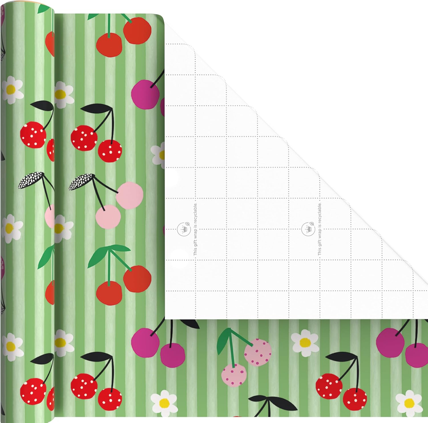 Hallmark Strawberry Scented Wrapping Paper Mini Rolls, 3-Pack (Strawberries, Lemons, Cherries) for Birthdays, Easter, Mother's Day, Bridal Showers, Any Occasion - 45 Sq. Ft. Total