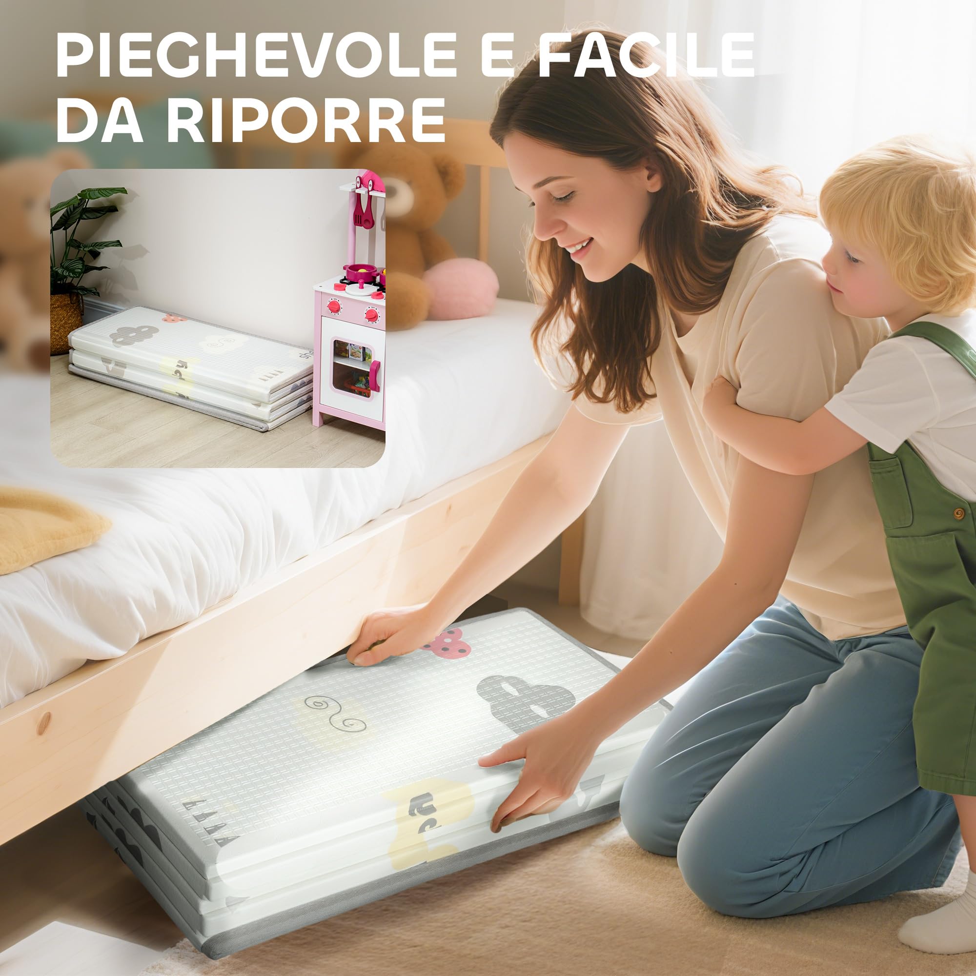 AIYAPLAY Tappeto per Bambini 0-3 Anni con Bordi Cuciti, Lettere dell'Alfabeto e Superficie Impermeabile, Tappeto Gattonamento in XPE e PE, 200x180x1.5 cm, Multicolore