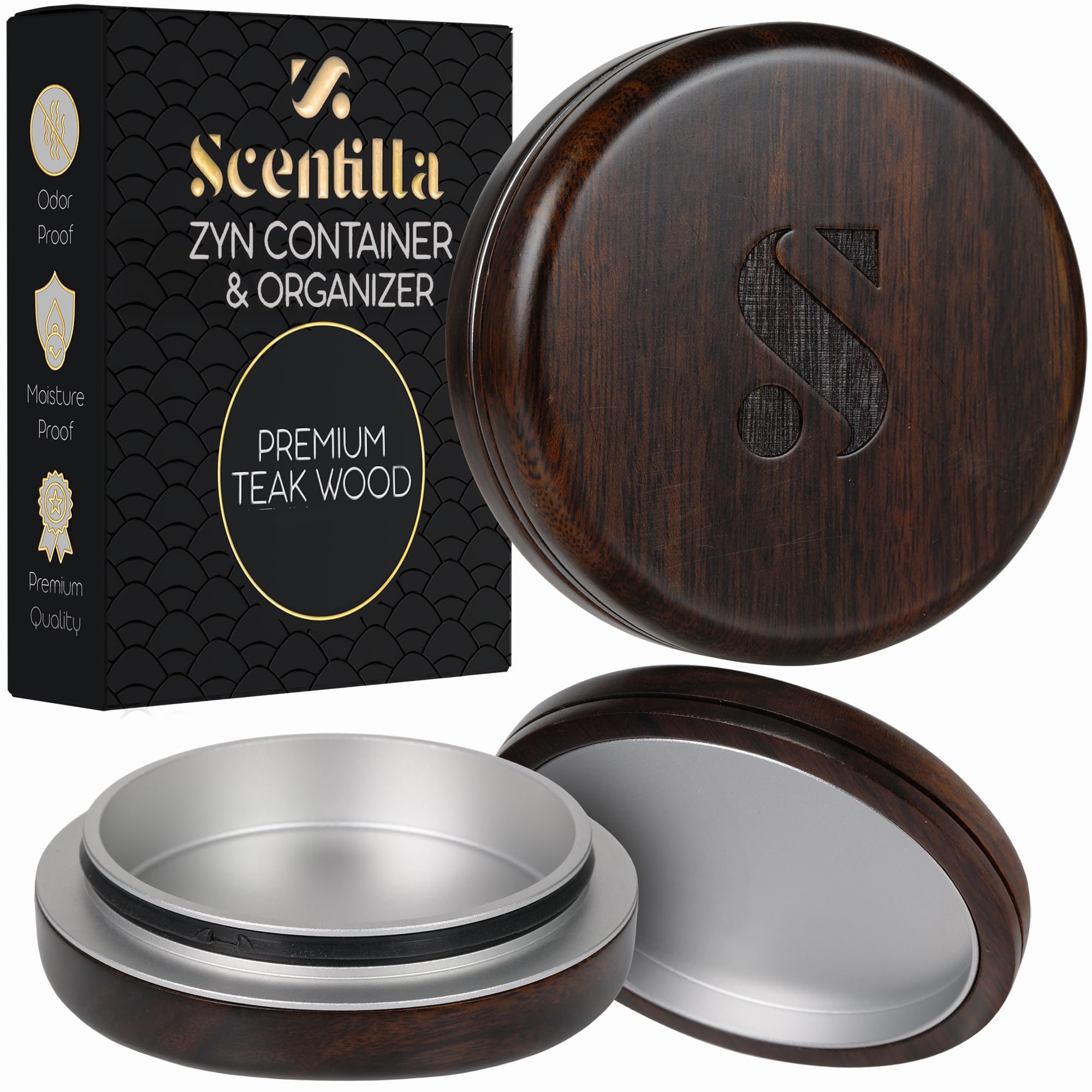 Amazon.com - scentilla Luxury Real Teak Wood & Metal Pouch