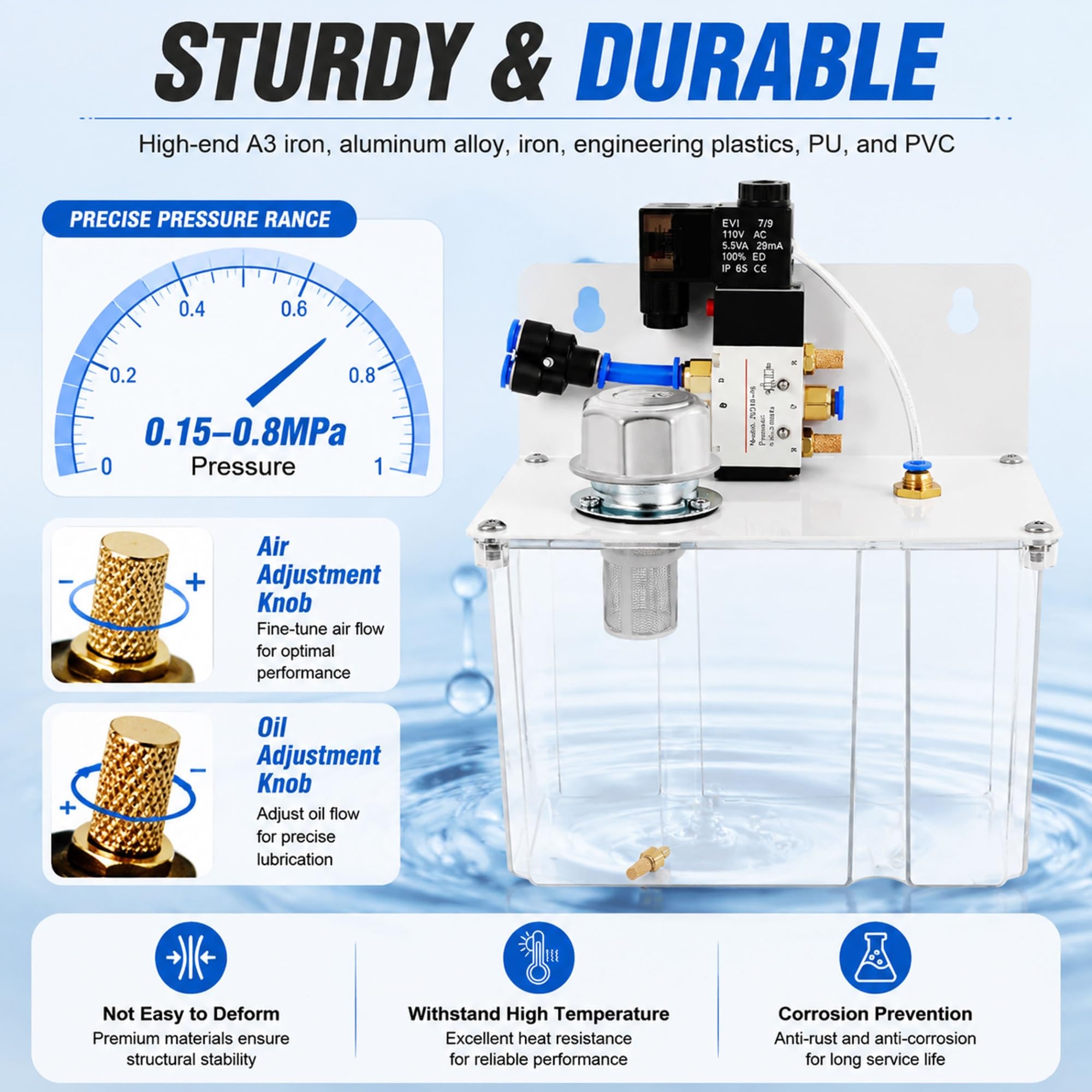 Kit de pulverización lubricante regulable 220V para herramientas | Boquilla de refrigeración por agua para metales, eliminación polvo/aceite - Grabado, taladrado, fresado, torneado CNC