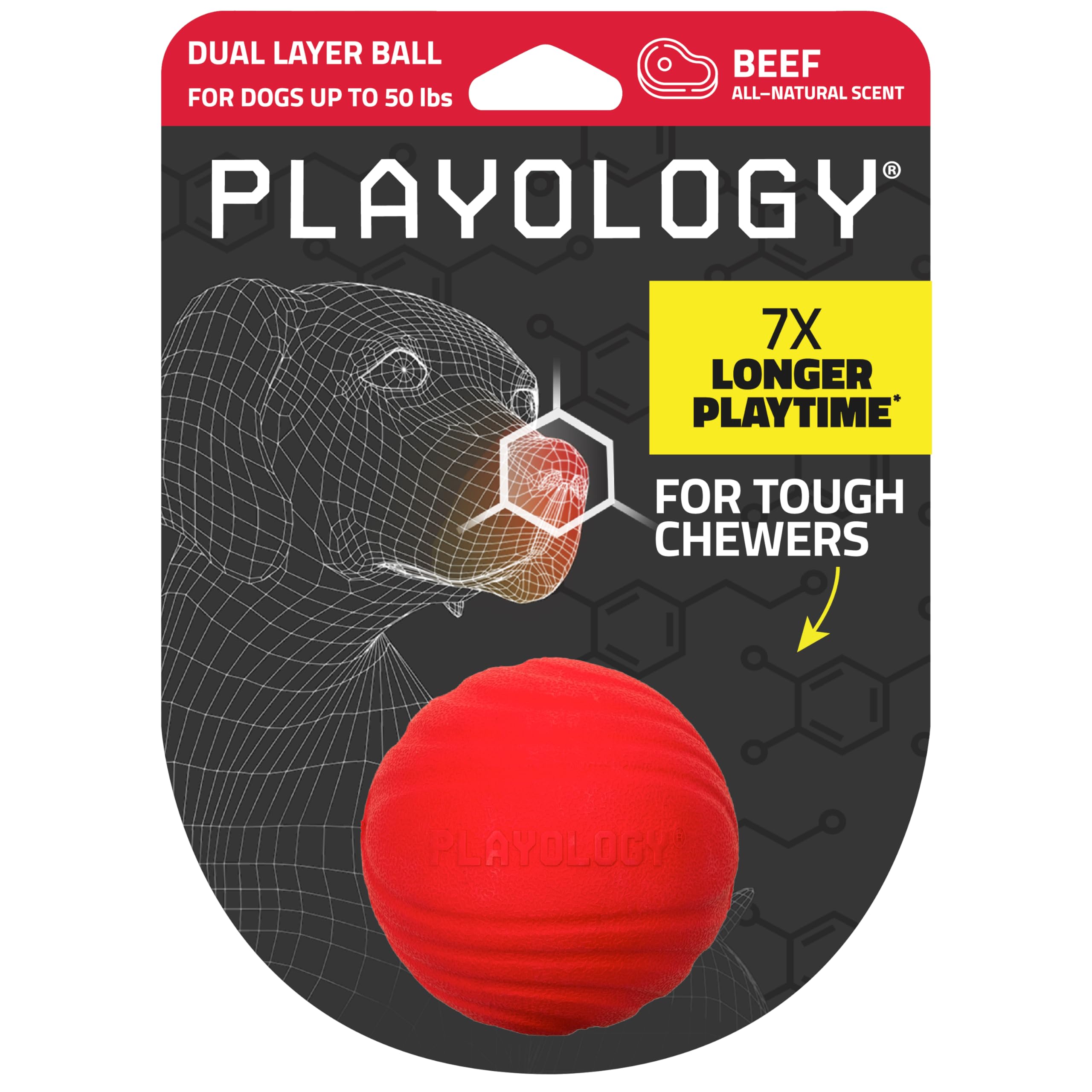 Playology Dog Toys Dual Layer Ball Durable Chew Toy for Aggressive Chewers Medium Beef Scented Toy - Easy