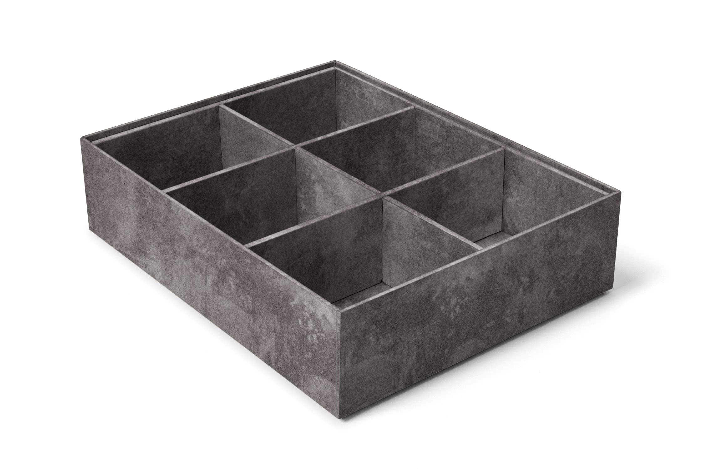 ilo - Organizador Cajones cm 35x27 H.8,5 - Almacenamiento de Escritorio - Caja con 6 Compartimentos - Recubrimiento con Textura Efecto Cemento Gris Plomo - Reciclable y Fabricado en Italia