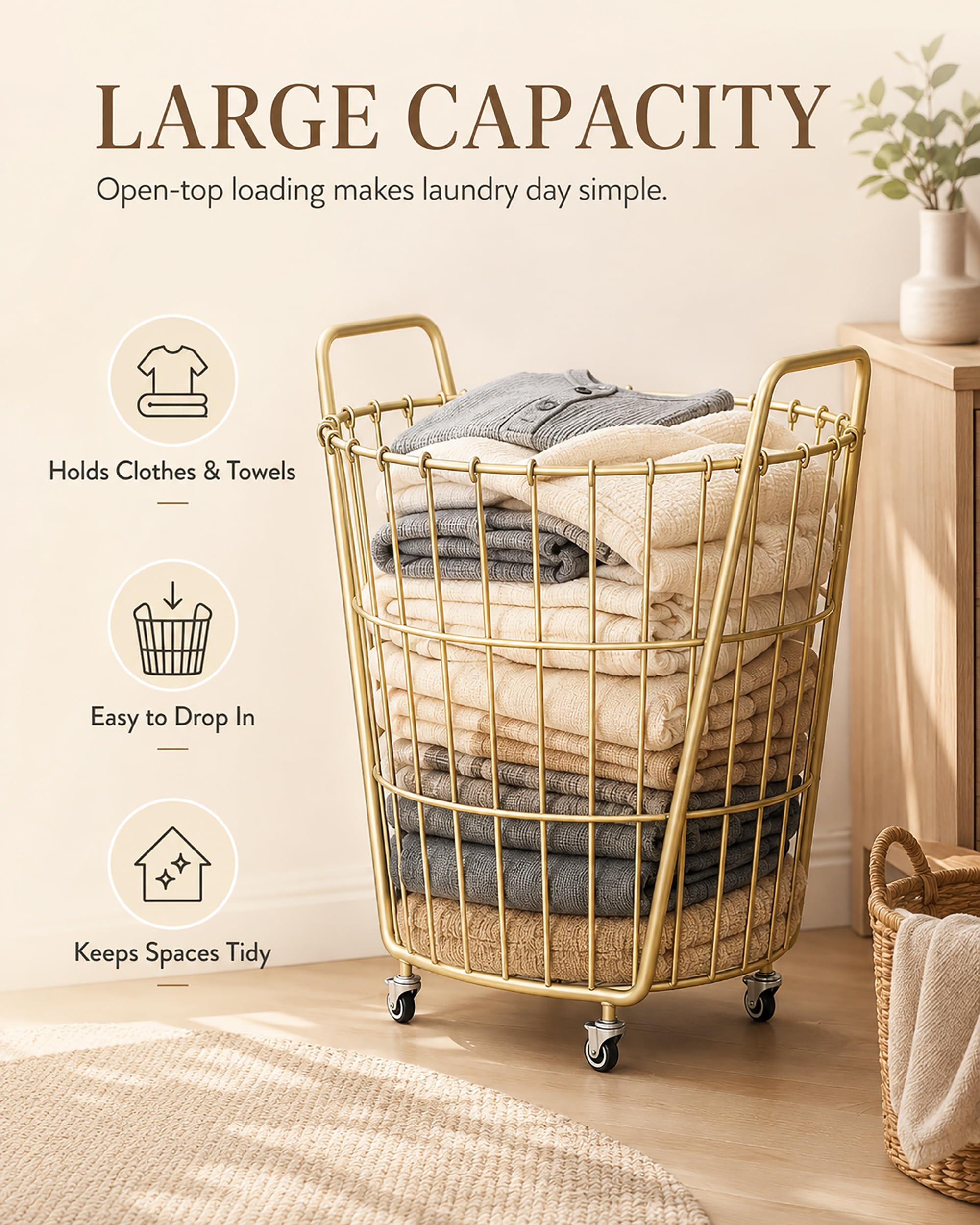 Panier À Linge Corbeille A Linge En Métal À Roulettes, Corbeille De Rangement​ Avec Poignées, Rangement, Linge, Vêtements, Pour Buanderie, Salle De Bain,Bac A Linge Sale