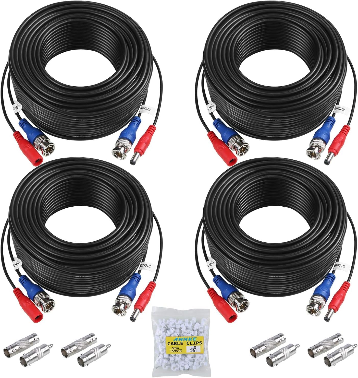 SANNCE 30m Câble de Video DC Power Connecteur BNC Vidéo 4pcs pour CCTV Caméra DVR, Noir