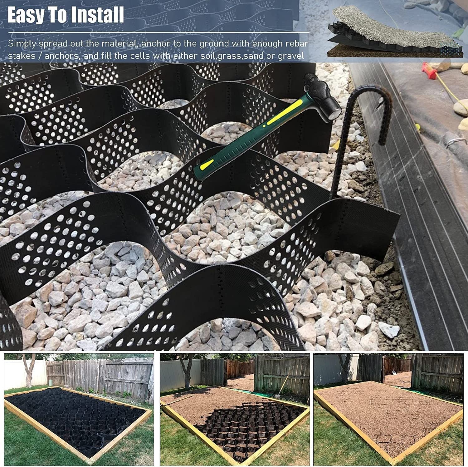 Waben-Pflaster aus Polyethylen, 5 x 8 m, durchlässig, für Hangvertiefung und Bodenstabilisierung, ideal für Erdwürmer, Bau- und Landschaftsbau
