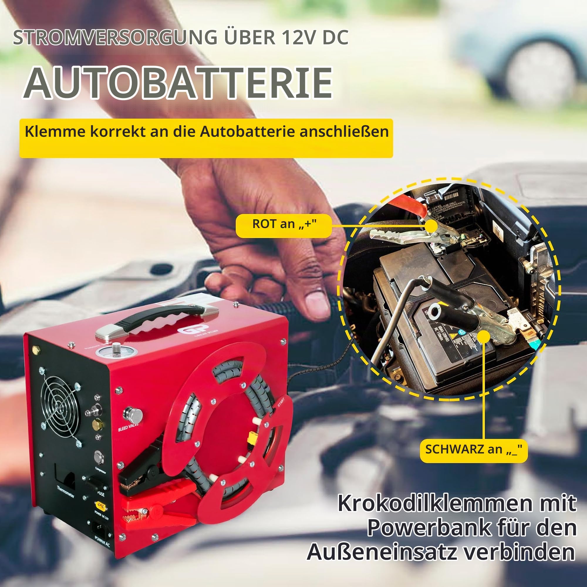 TUXING 4500Psi PCP-Luftkompressor, eingebauter Konverter/Wasser-Öl-Filter, Auto-Stopp, einzigartiges vertikales + tragbares Design mit Drahtspule, 220V Wechselstrom oder 12V Auto für Tauchflasche