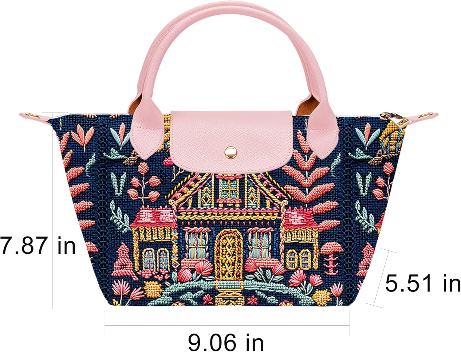 Small Foldable Tote Bag with Zipper for Women, Fashion Canvas Bag - Image 5