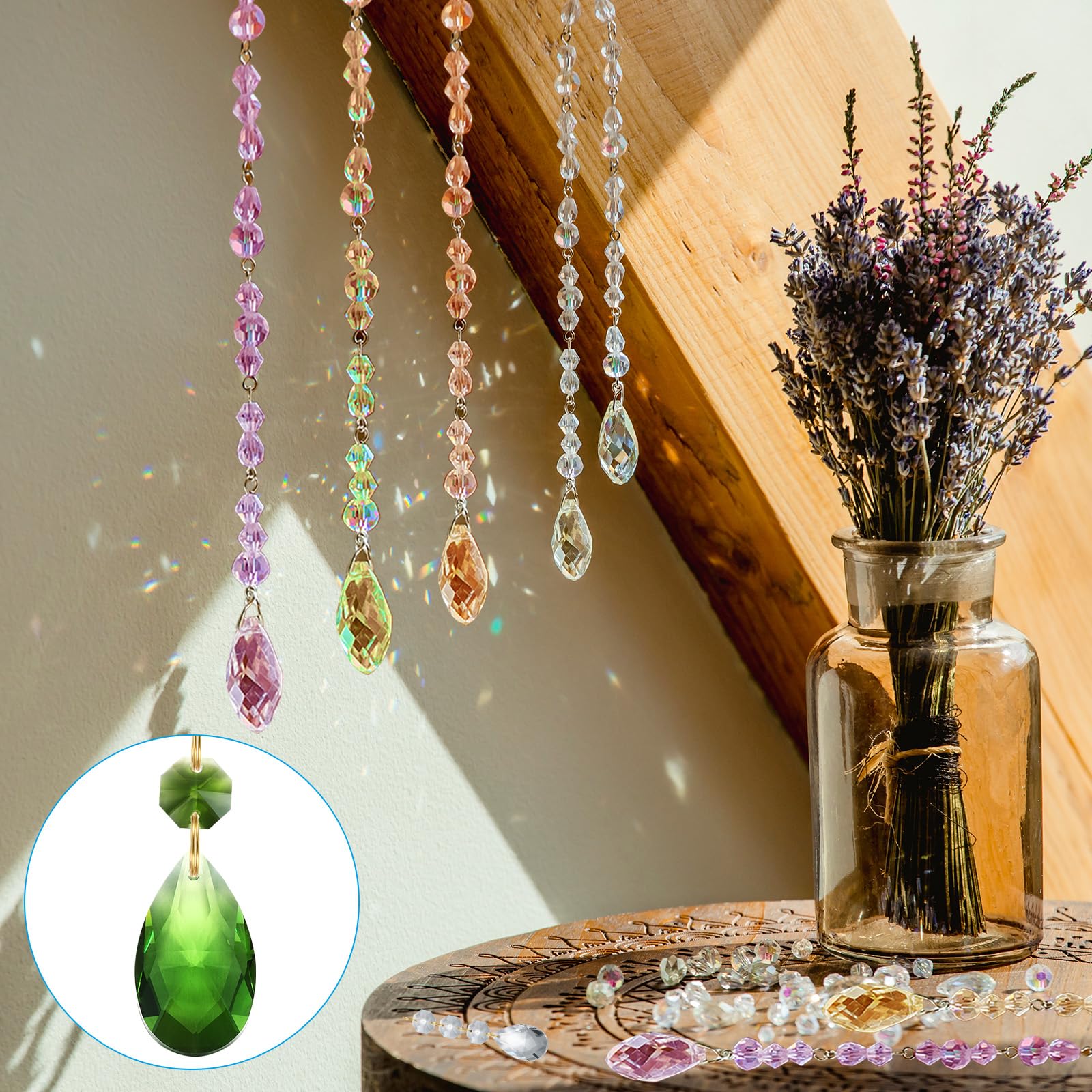 PATIKIL Lágrima de Cristal para Lámpara de Araña, Cuentas, Paquete de 10, Longitud de 60 mm, Piezas de Prismas de Lámpara de Araña de 38 mm, Adornos Colgantes de Cuentas, Verde