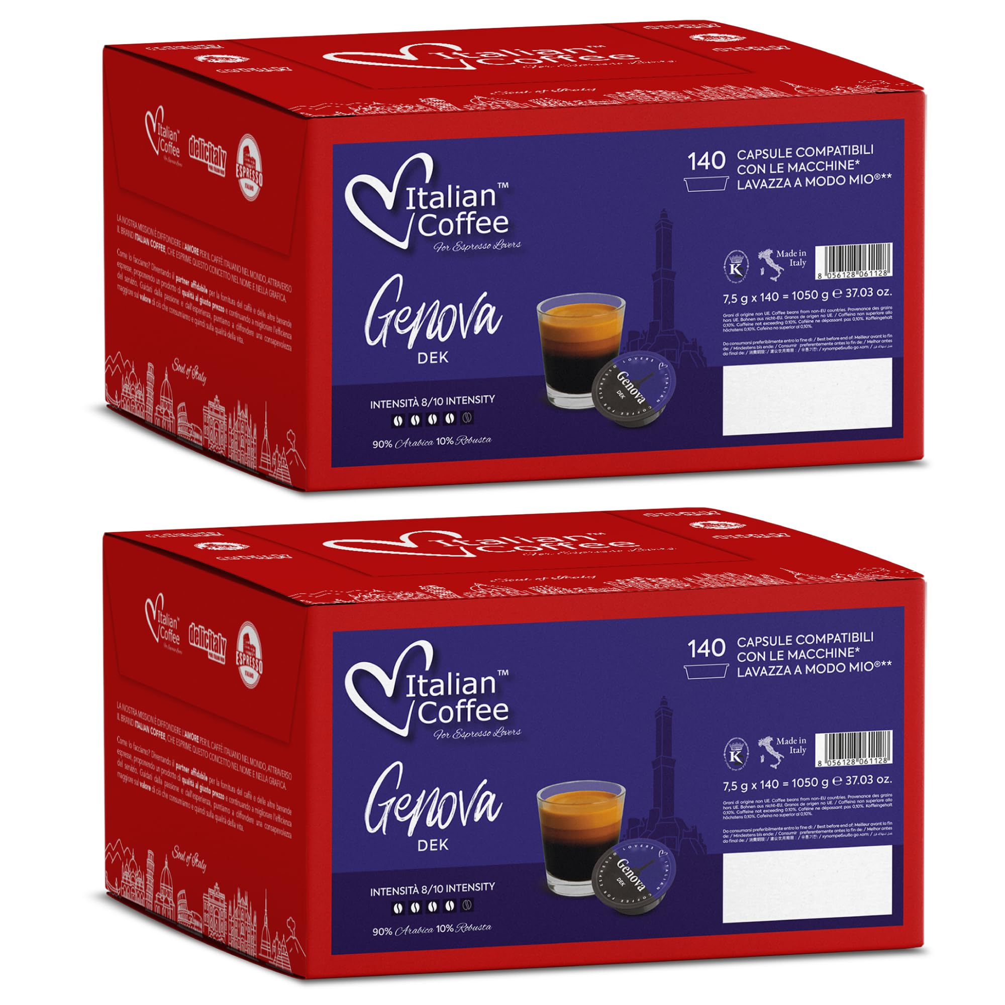 Italian Coffee 280 Capsule Caffè Genova Dek Compatibile con Lavazza A Modo Mio